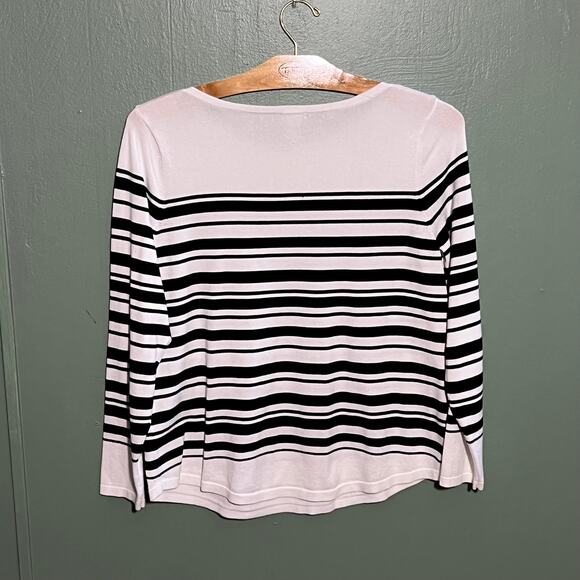 Chicos Size 2 White Black Striped Long Sleeve Top Relaxed Fit - Picture 5 of 7